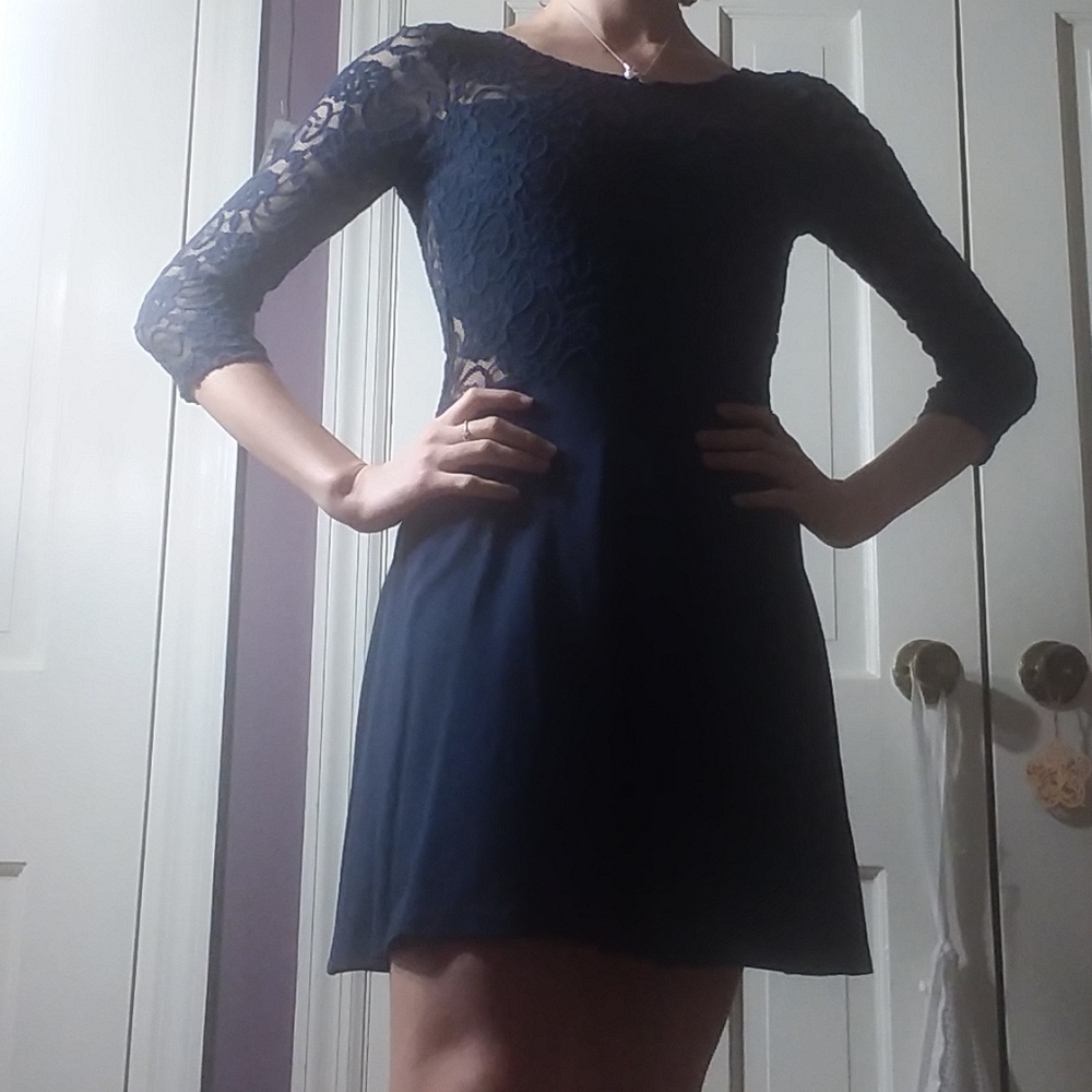* H&M Navy Blue 3 Quarter Lace Dress